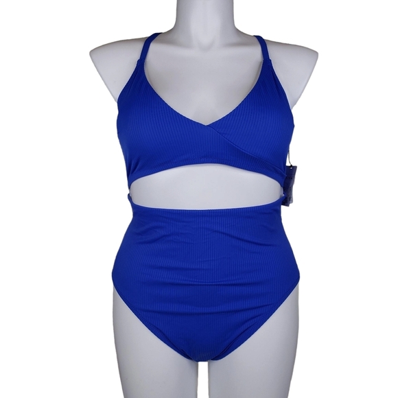 Shade & Shore | NWT Sapphire Blue Open Front One Piece Swim Suit Women's XL - Picture 1 of 9